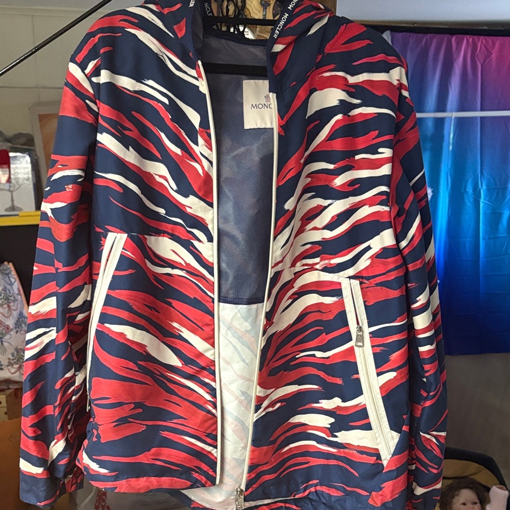 Moncler Vibrant Red and Navy Patterned Jacket